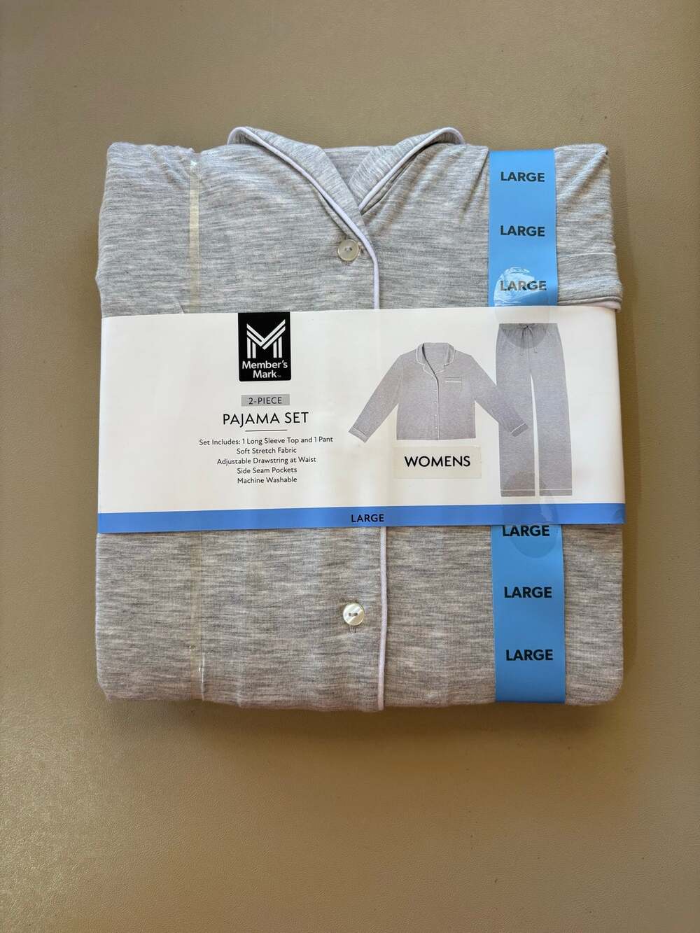 Member’s Mark Women’s Large Gray Modal Pajama Set 2 Piece Button Up Lounge PJs